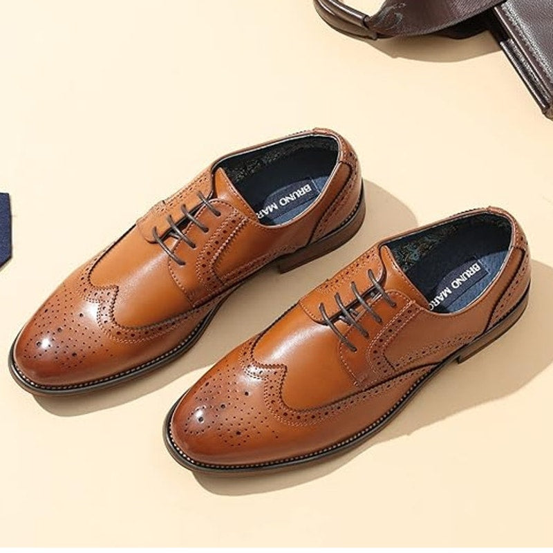 Bruno Marc Mens Size 10.5 Brown Faux Leather Lace Up Soft Cap Toe Oxford Shoes