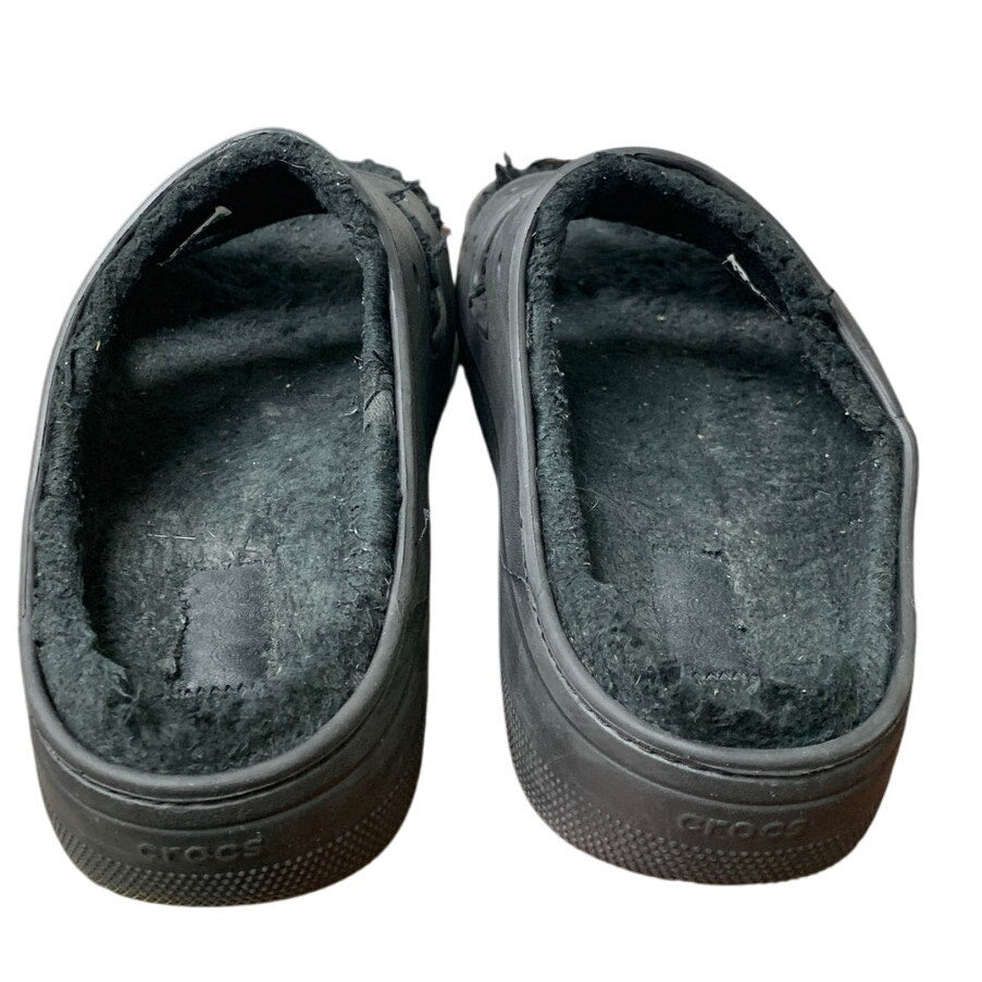 Crocs Mens 11 Womens 13 Black Fuzzy Inside Slide On Classic Cozzzy Sandal Shoes