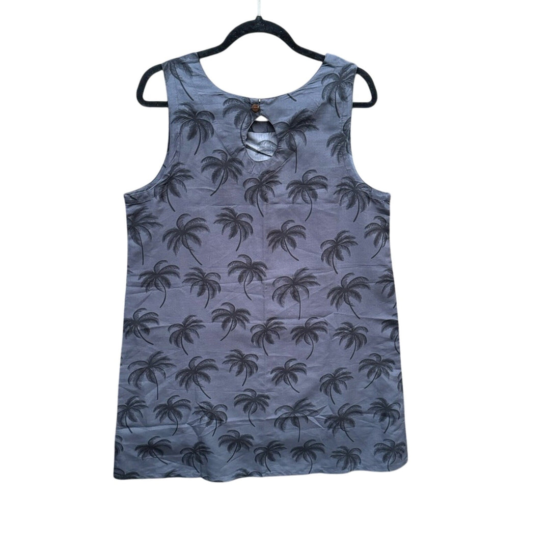 NWT New Hualani Womens XL Gray Black Palm Tree Sleeveless Sheath Mini Dress