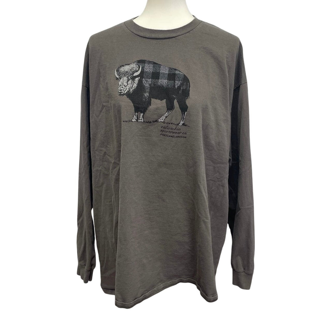 Columbia Mens XXL 100% Cotton Long Sleeve Plaid Buffalo Crew Neck Tee Shirt