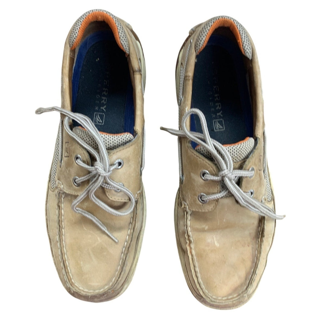Sperry Top Sider Mens Size 9.5 Tan Genuine Leather Slide On Loafer Boat Shoes