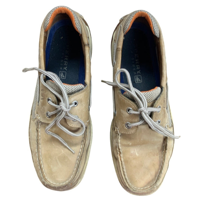 Sperry Top Sider Mens Size 9.5 Tan Genuine Leather Slide On Loafer Boat Shoes