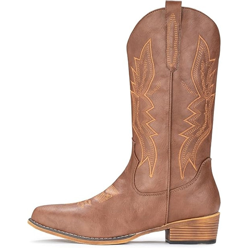 IUV Womens Size 8 Brown Faux Leather Embroidered 1.5" Heel Cowboy Boot Shoes