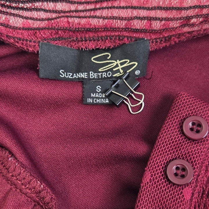 Suzanne Betro Womens Small Magenta Pink 1/2 Sleeve Lined Sheer Mini Shirt Dress