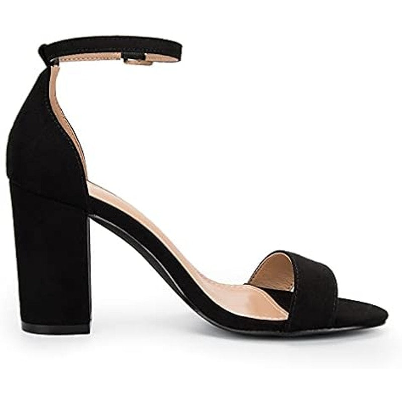 Coasis Womens 6 Black Faux Suede Ankle Strap 3.25" Heel Open Toe Sandal Shoes