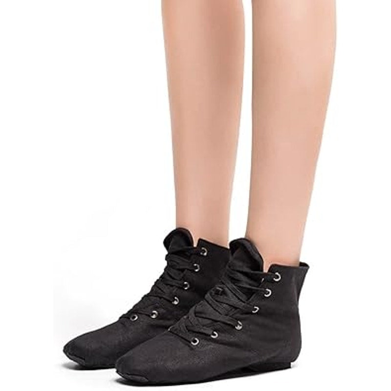 New Womens Size 6 Black Canvas Fabric Lace Up Jazz Character Ankle Boot Shoes