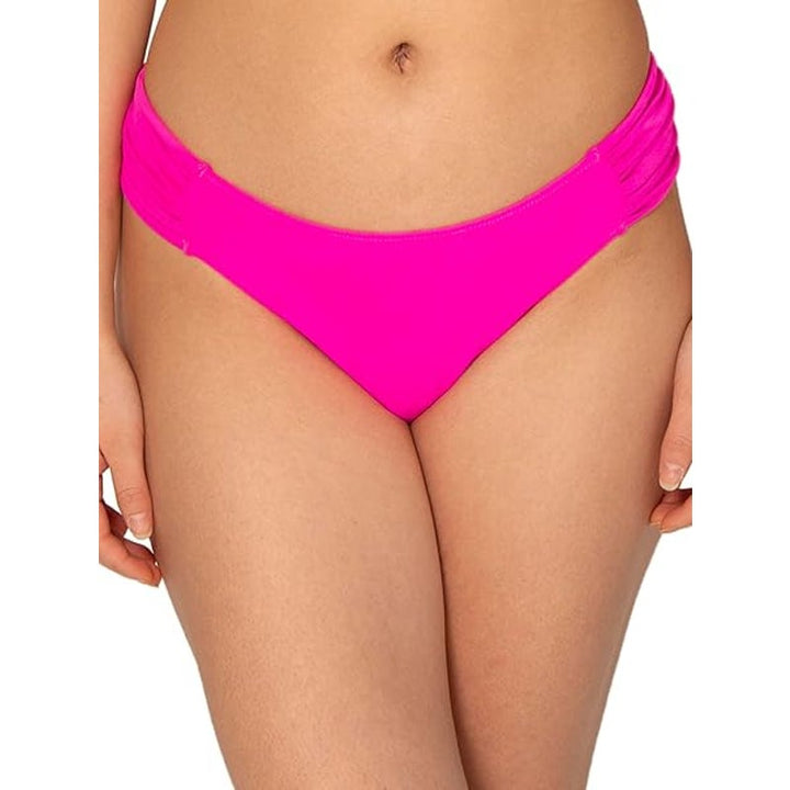 New Smart &amp; Sexy Womens Small Fuchia Swim Secret Side Ruched Bikini Bottoms