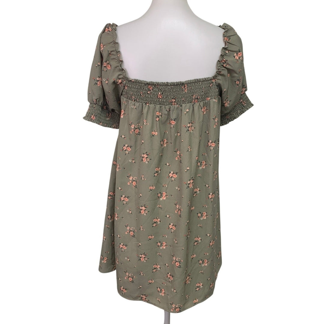 Forever 21 Womens Large Puff Sleeve Smocked Front Floral Cottage Babydoll Dress