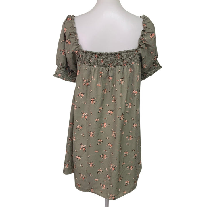 Forever 21 Womens Large Puff Sleeve Smocked Front Floral Cottage Babydoll Dress