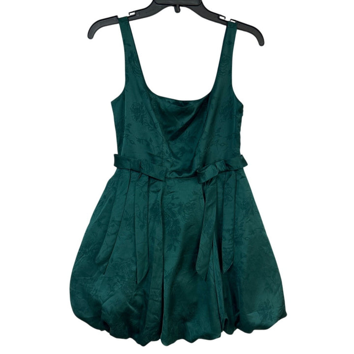 New Francescas Womens Small Emerald Green Jacquard Strappy Mini Bubble Dress