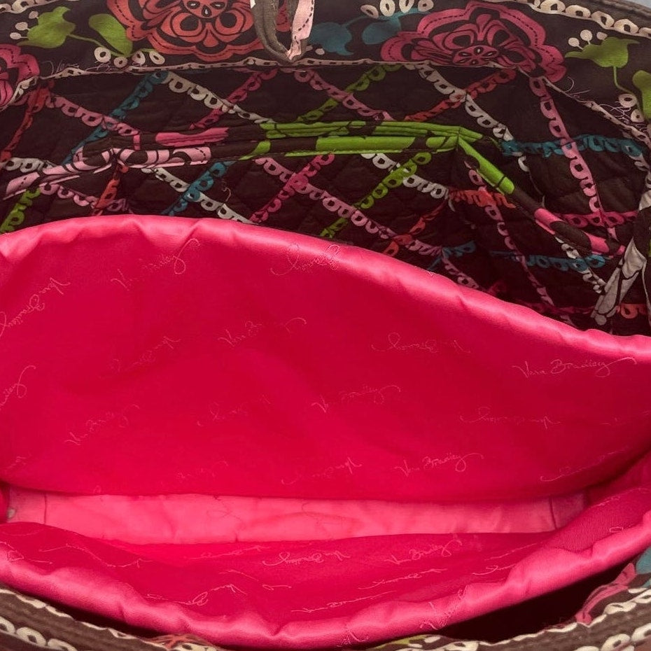Vera Bradley Brown Pink Yellow Floral Quilted Fabric Handbag Purse Computer Bag