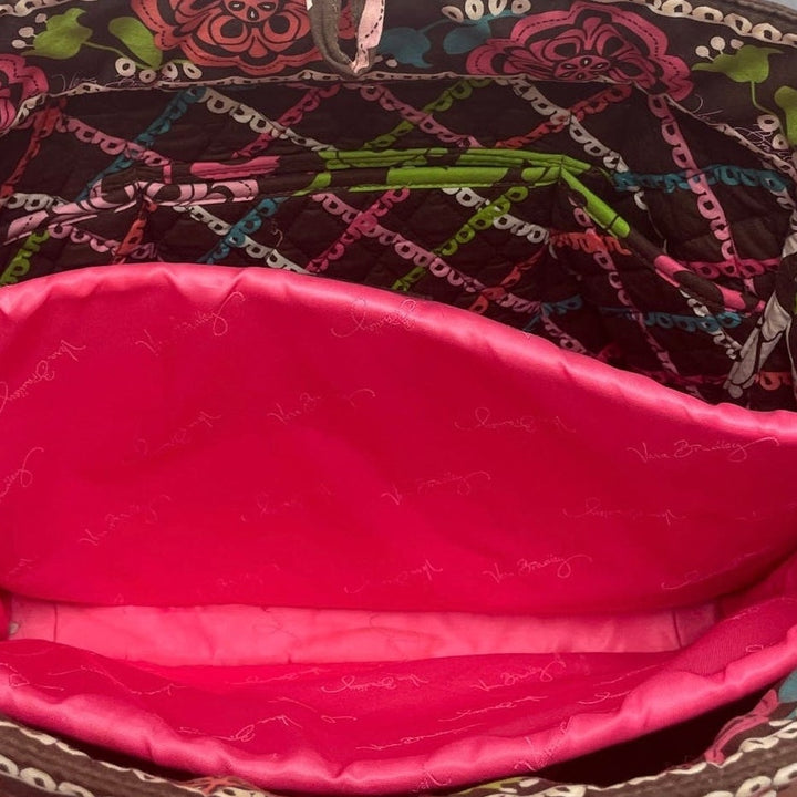 Vera Bradley Brown Pink Yellow Floral Quilted Fabric Handbag Purse Computer Bag