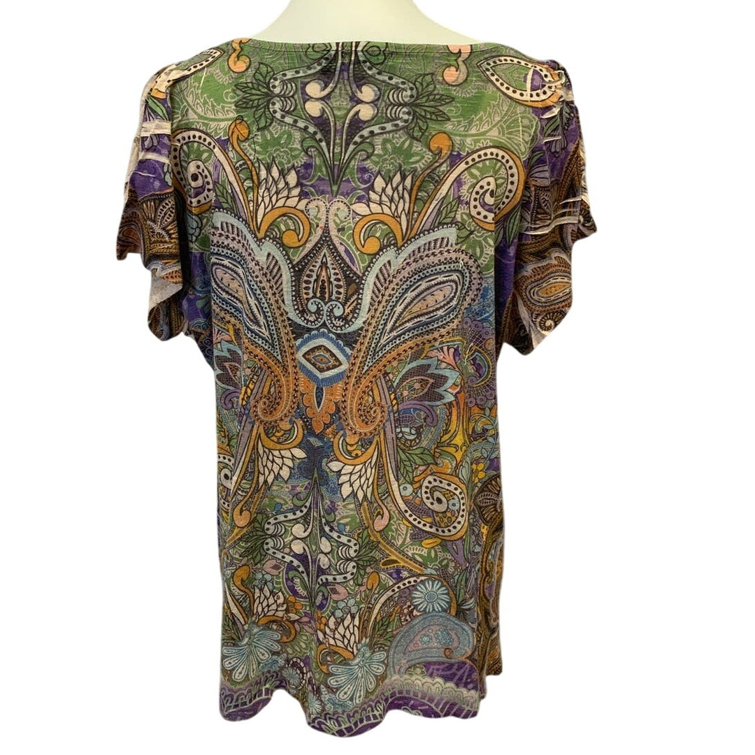 Apt 9 Womens 2X Short Sleeve Box Neckline Polyester Paisley Floral Shirt Blouse