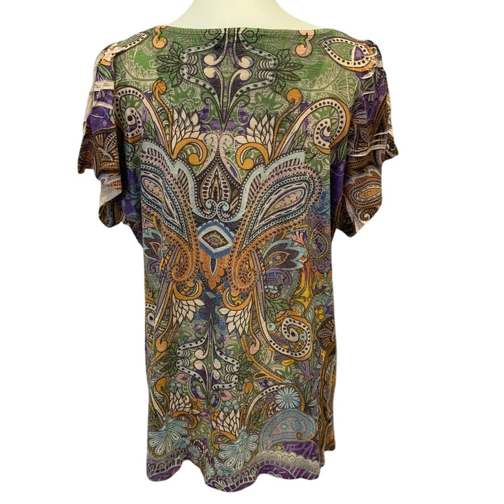 Apt 9 Womens 2X Short Sleeve Box Neckline Polyester Paisley Floral Shirt Blouse
