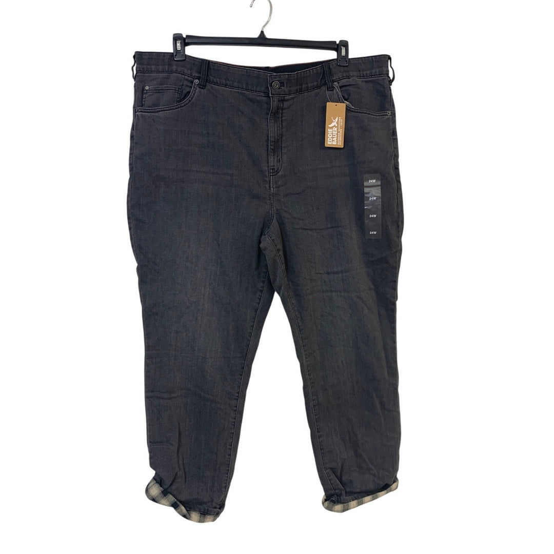 New Eddie Bauer Womens Cinder Black Boyfriend Flannel Lined Cotton Denim Jeans