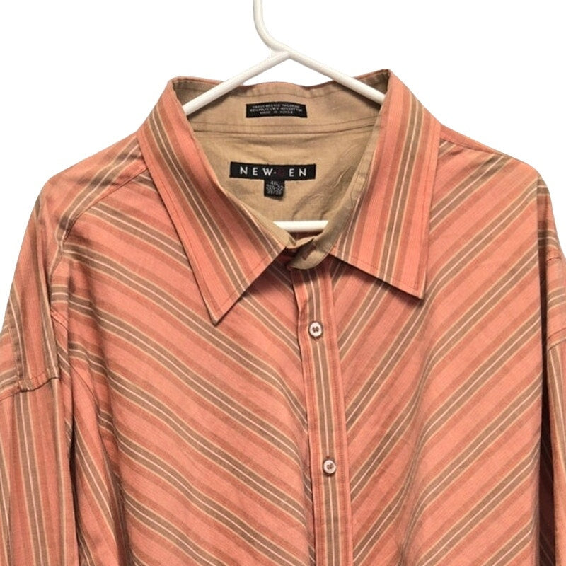NewGen Mens 4XL PolyCotton Striped Long Sleeve Button Up Shirt w Front Pocket