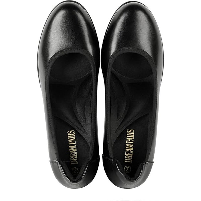 Dream Pairs Womens Size 7.5 Black Faux Leather 3" Chunky Heel Closed Toe Pumps
