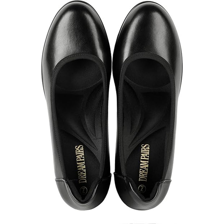 Dream Pairs Womens Size 7.5 Black Faux Leather 3" Chunky Heel Closed Toe Pumps