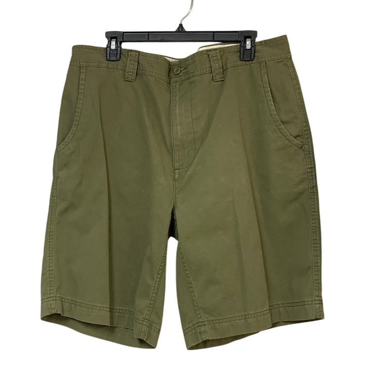 Lot of 2 St Johns Bay Mens Size 36 Olive Navy 100% Cotton Flat Front Shorts