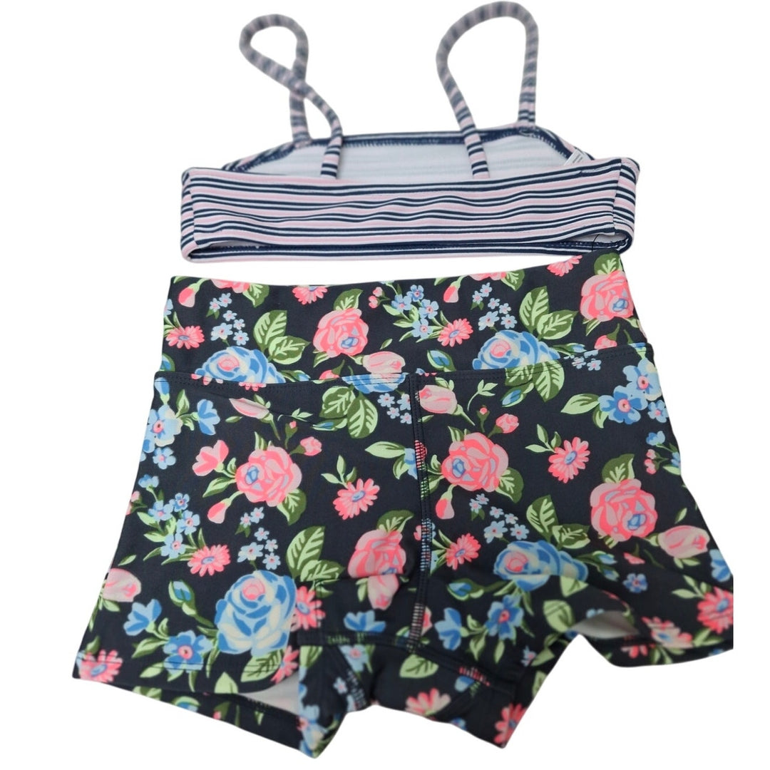 New Art Class Girls Small (6/6X) Floral Stripe Pink Bikini 2PC Swimsuit