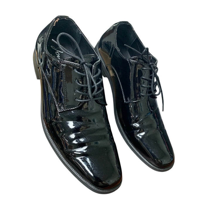 Jousen Mens Size 13 Shiny Black Faux Leather Lace Up Formal Oxford Loafer Shoes