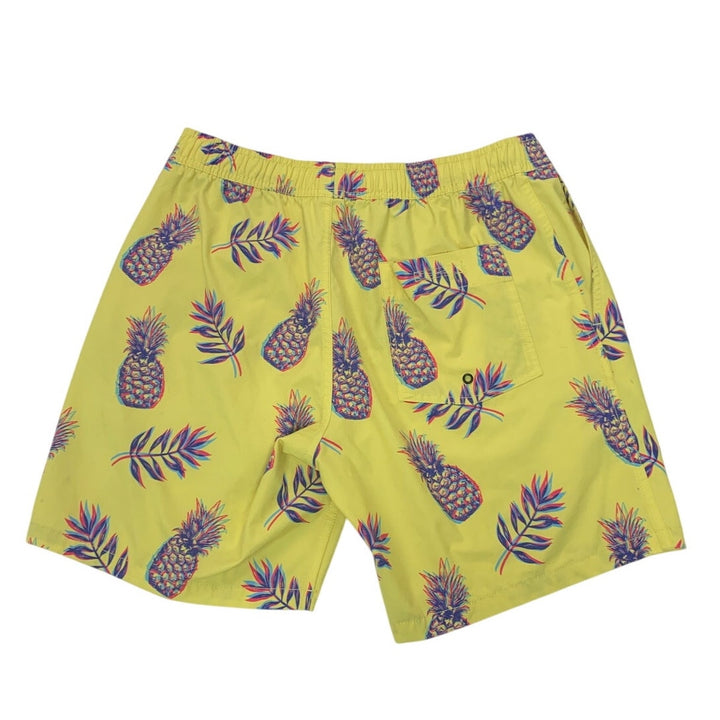 2 Yellow Mens Medium Pineapple Drawstring Waist Unlined Swim Shorts Trunks