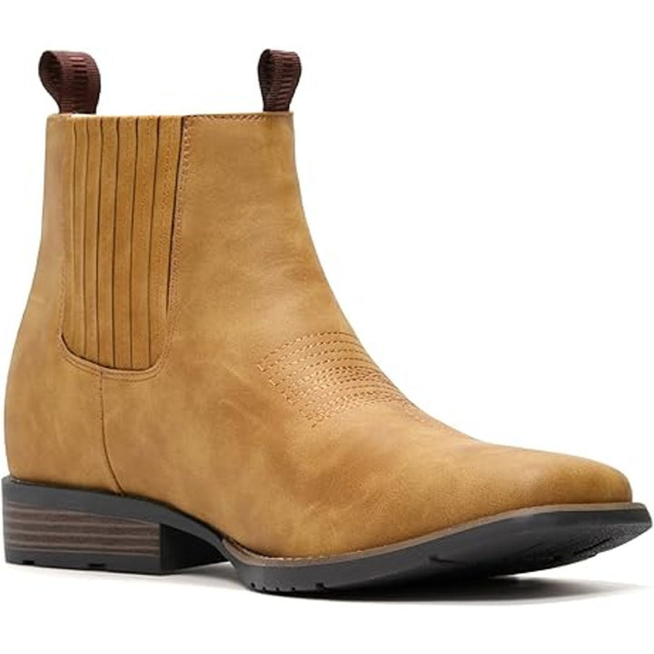 IUV Mens Size 10.5 Honey Brown Slide On Square Toe Western Ankle Chelsea Boots