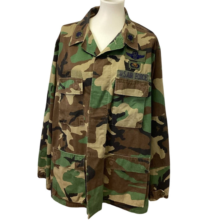 US Air Force Large Long Camouflage Long Sleeve Button Up Uniform Shirt Patches
