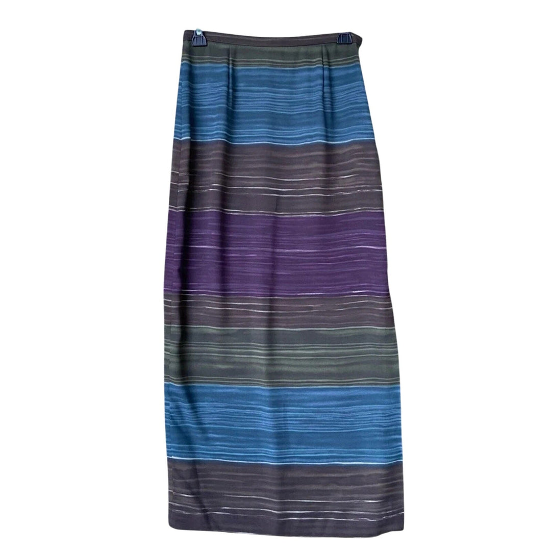 NWT New Josephine Chaus Womens Size 4 Brown Blue Stripe Side Zip Slit Maxi Skirt