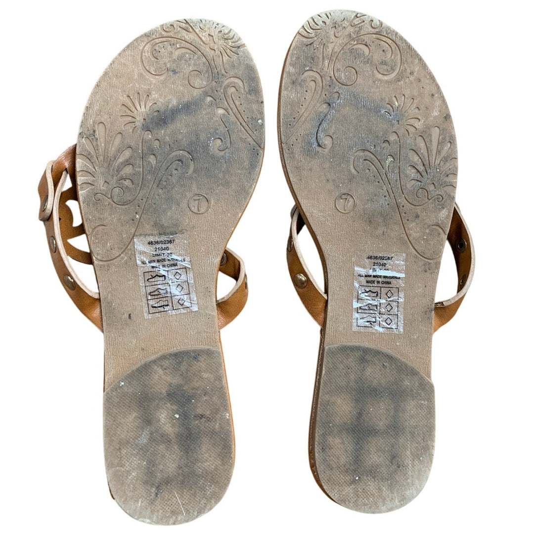 Pierre Dumas Womens Size 6.5 Brown Sandals Faux Leather Open Round Toe Shoes