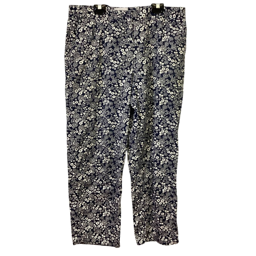 Liz Claiborne Sport Plus Size 14 100% Cotton Floral Navy White Cropped Pants