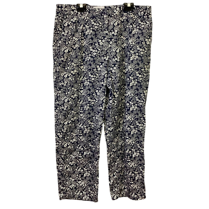 Liz Claiborne Sport Plus Size 14 100% Cotton Floral Navy White Cropped Pants