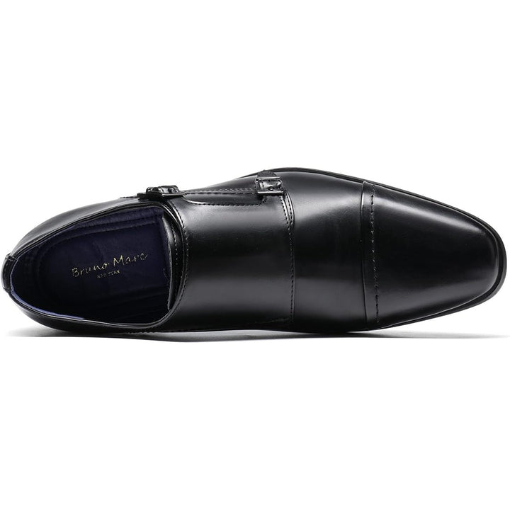 Bruno Marc Mens 12W Wide Black Faux Leather Monk Strap Slide On Loafer Shoes