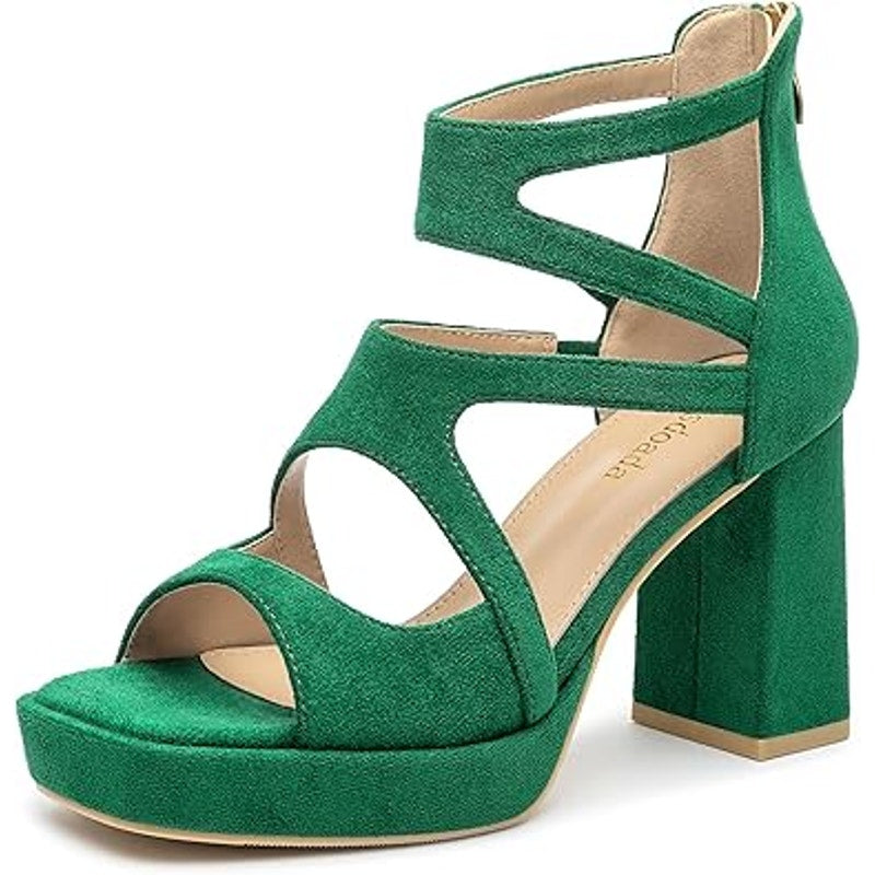Risdoada Womens Size 8 Green Faux Suede 3.5" Platform Heel Open Toe Sandal Shoes