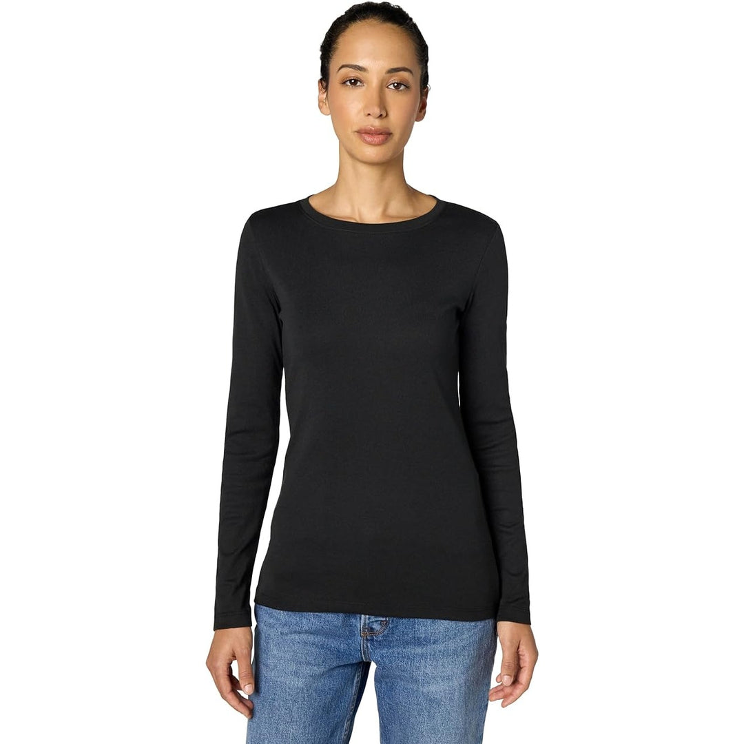 New Eddie Bauer Womens Black Long Sleeve Favorite PolyCotton Crew Neck Tee Shirt