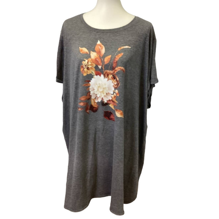 Hand Printed Upcycled 4X Fall Leaves Floral Harvest Bouquet PolyBlend Tee Shirt