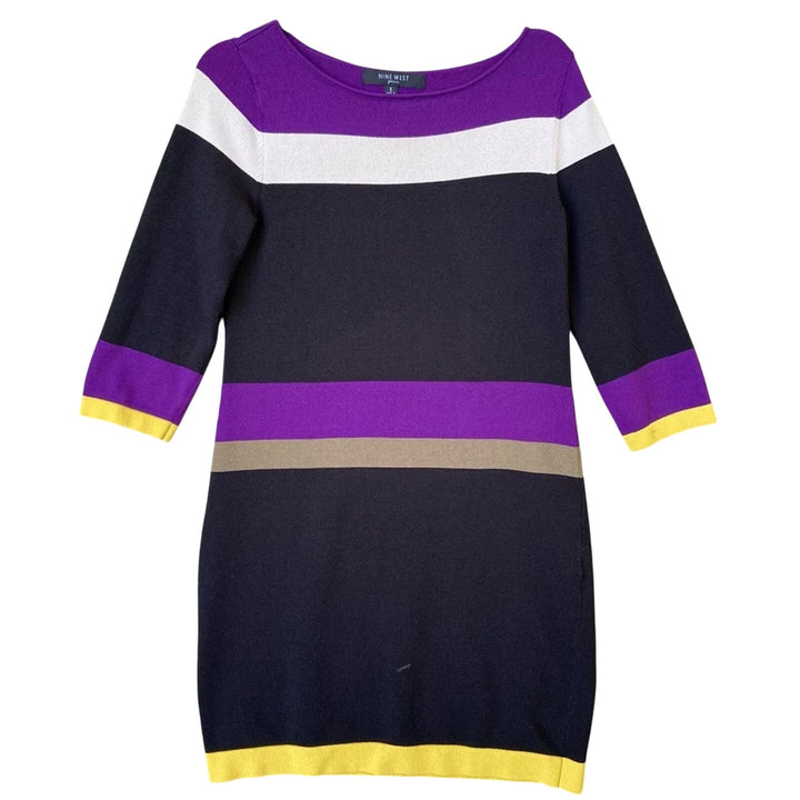 New Nine West Womens Small Color Block Stripe 3/4 Sleeve Sheath Dress