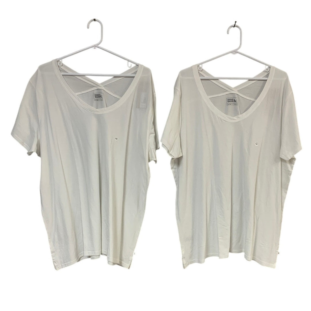 2 New Eddie Bauer Womens 2XLT 2X Tall Stretch Cotton White Tempo Tee Shirts