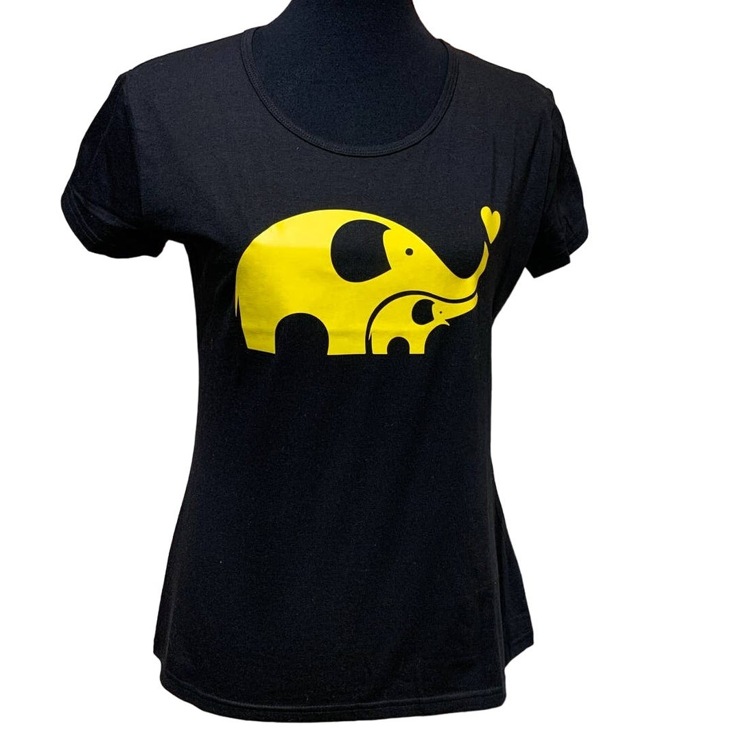 New Hand Printed Small Elephant Spirit Mama &amp; Baby Short Sleeve T-Shirt Tee