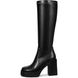 Wet Kiss Womens Size 8 Black Faux Leather 4" Platform Heel Knee High Boot Shoes