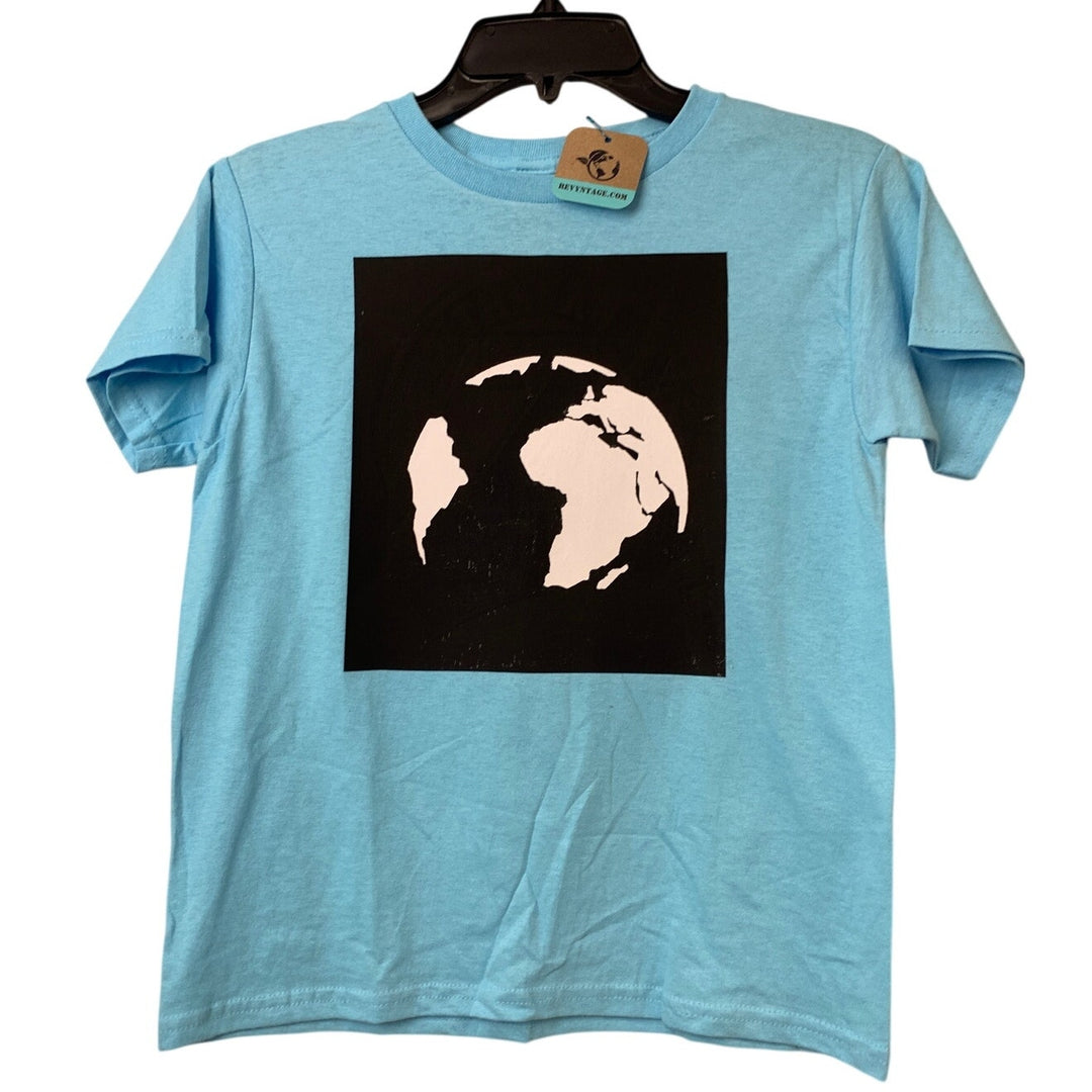 Gildan Youth Small Upcycled “Save Planet Earth” Hand-Printed Tee