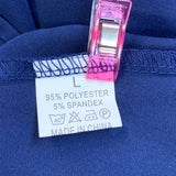 Womens Large Sheer Lightweight Deep V Neck Navy Blue Long Sleeve Top Blouse