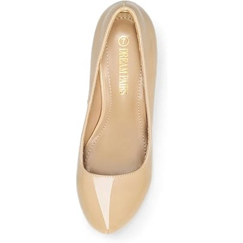 Dream Pairs Womens Size 8 Shiny Tan Closed Toe 3" Heel Slide On Platform Shoes
