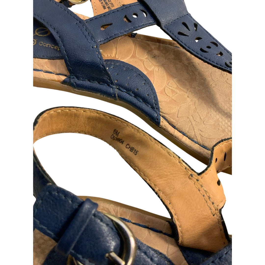 BOC Born Concept US 6M Blue Cutout T-Strap Sandals Flats Summer Shoes
