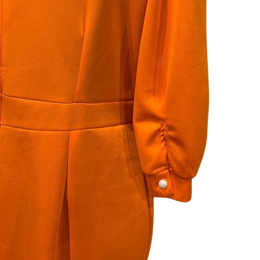 Vintage Hand Printed XL Dragonfly Long Sleeve Polyester Orange Flutter Hem Dress