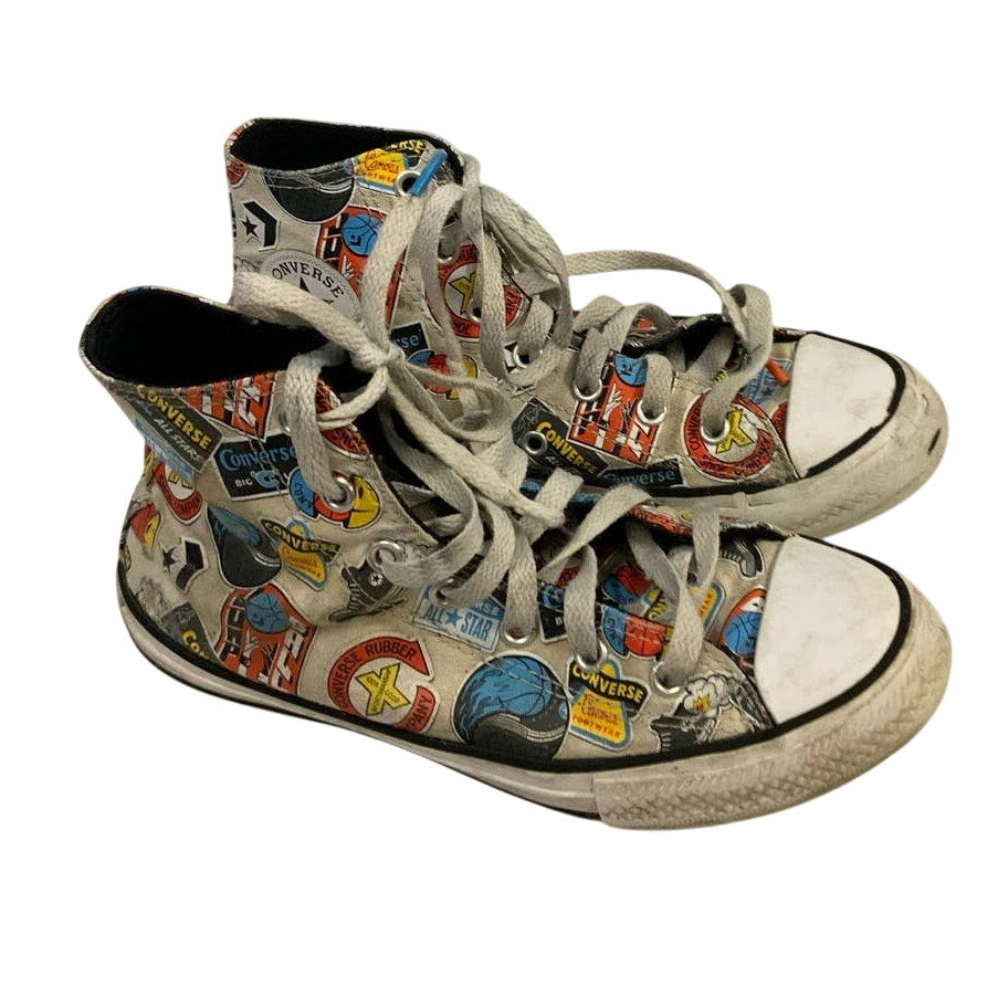 Converse Size 4 Kids Basketball Logo Rubber Sole Canvas High Tops Shoes Sneakers