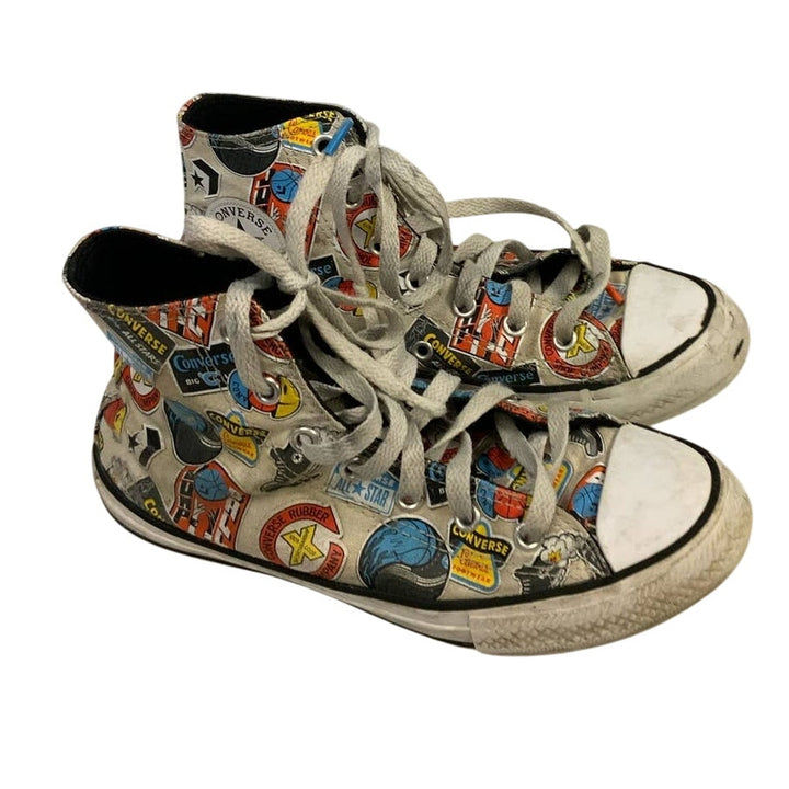 Converse Size 4 Kids Basketball Logo Rubber Sole Canvas High Tops Shoes Sneakers