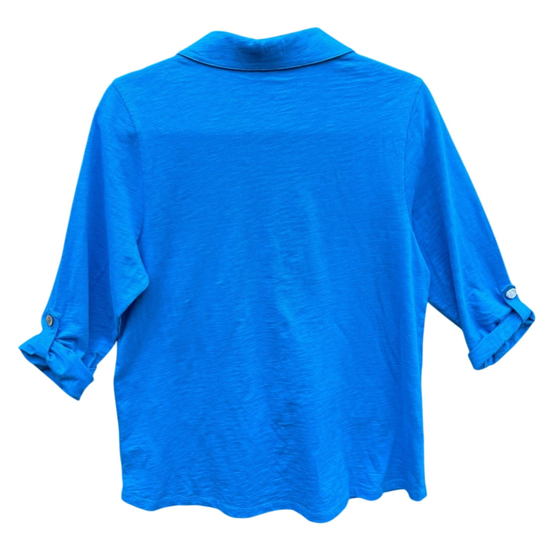 New Soft Surroundings Womens Medium Heathered Button Up Half Sleeve Shirt