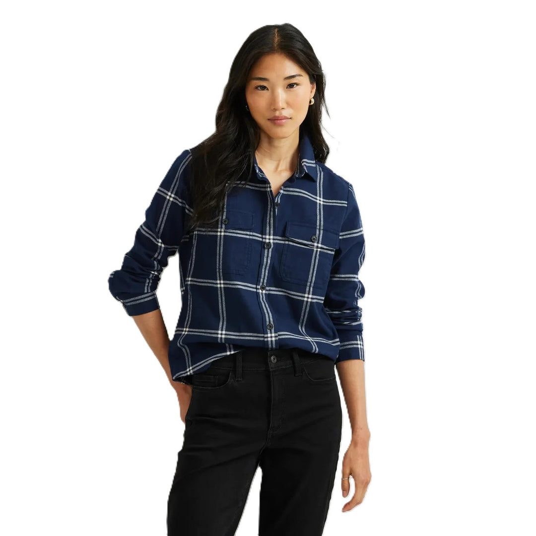 New Eddie Bauer Womens Navy Blue White Plaid Stine&