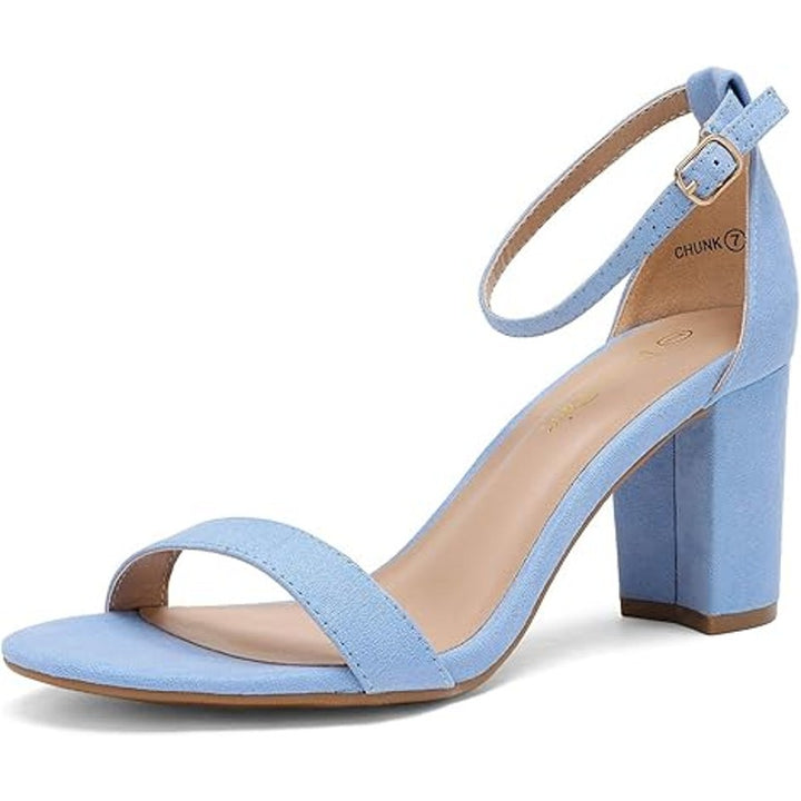 Dream Pairs Womens 8 Baby Blue Faux Suede Open Toe Ankle Strap 3" Block Heels